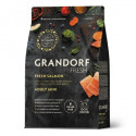 Grandorf Dog  Fresh Salmon Adult & Mini Breeds - 1kg barība bez graudaugiem mini šķirnēm, veselīgai ādai un kažokam, kā arī šķirnēm ar noslieci uz alerģijām ar laša fileju un saldajiem kartupeļiem.